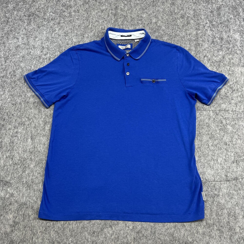 Ted Baker Polo Shirt Mens Large 5 Blue Tortila Cotton Modal Short Sleeve Collar